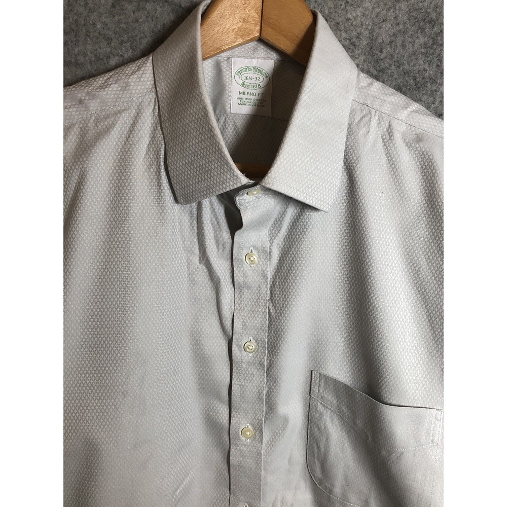 Brooks Brothers Shirt Mens 16.5 32 Gray Supima Cotton Milano Business Classic